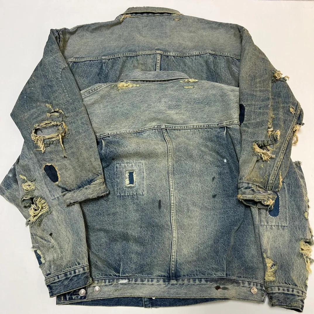 Proofing VS ZP SAINT MICHAEL x BERBERJIN BJ_DENIM JACKET/DAMAGE/BLU Latest BBJ joint model destroyed distressed ripped denim jacket heavy wash water SM destroyed denim jacket washed water blue S-XL
